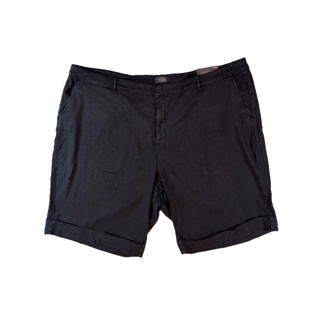 NYDJ 22W Black Linen Blend Bermuda Shorts Roll Cuff Lift Tuck NWT WAKB2557